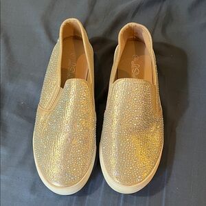 Sparkling Gold Slip-On Women's Shoes, rubber soles